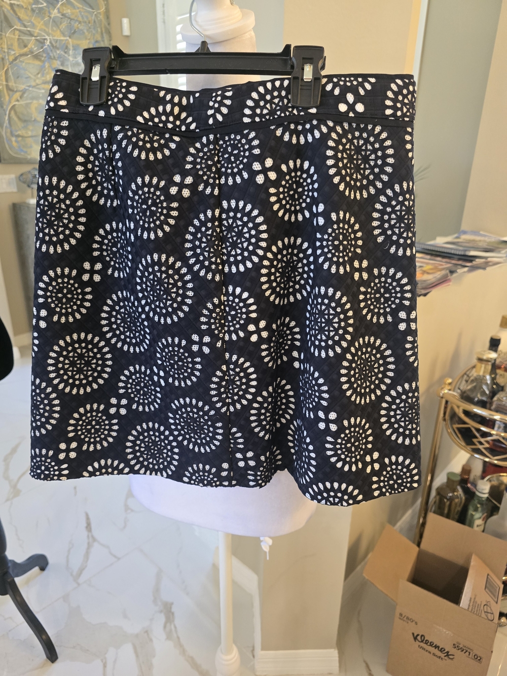 Michael Kors Navy and White Circular Print Mini Skirt